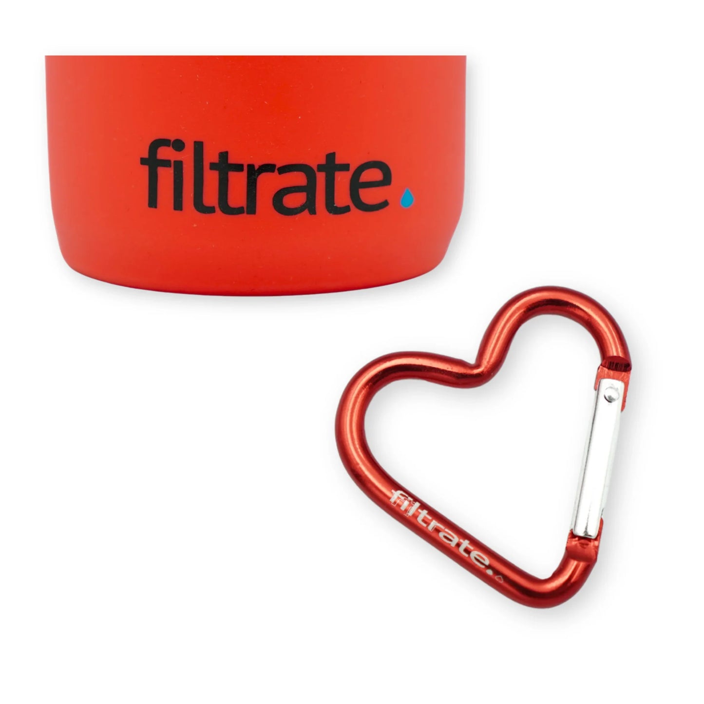 Red Water Bottle Accessories Set - Bottle Boot & Heart Clip Carabiner