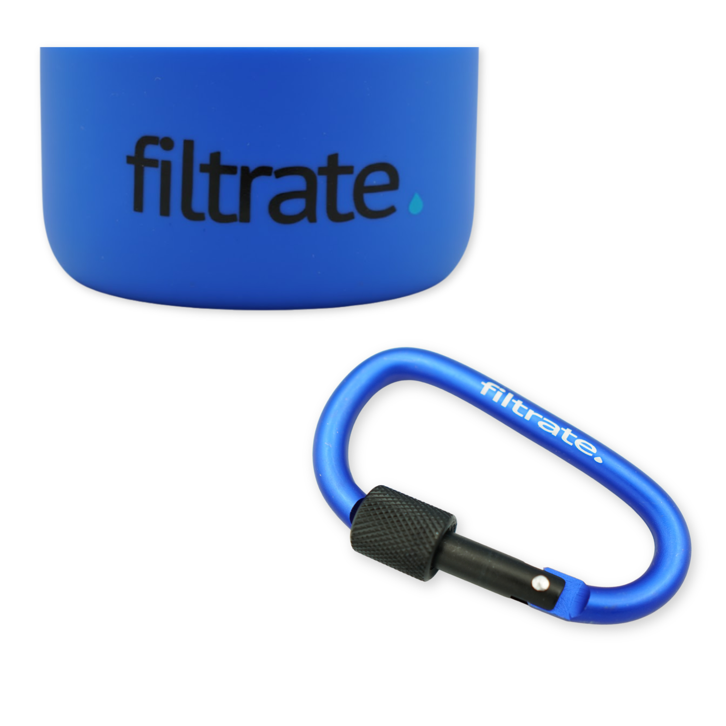 Blue Water Bottle Accessories Set - Silicone Bottle Boot & Carabiner Clip