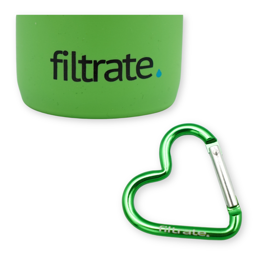 Green Water Bottle Accessories Set - Bottle Boot & Heart Clip Carabiner