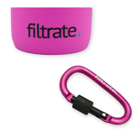 Pink Water Bottle Accessories Set - Silicone Bottle Boot & Carabiner Clip