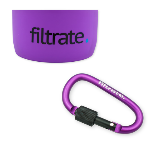 Purple Water Bottle Accessories Set - Silicone Bottle Boot & Carabiner Clip