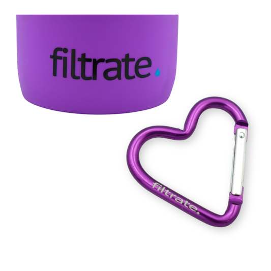 Purple Water Bottle Accessories Set - Bottle Boot & Heart Clip Carabiner