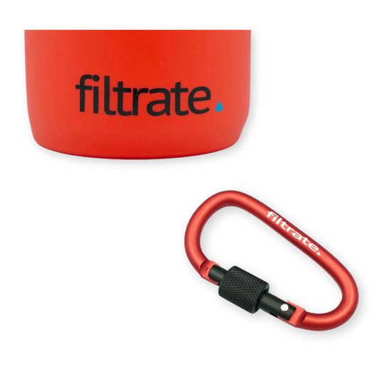 Red Water Bottle Accessories Set - Silicone Bottle Boot & Carabiner Clip